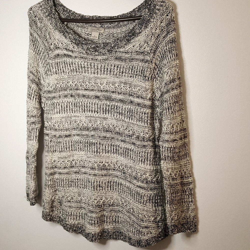 Lucky Brand Knit Sweater White Black cotton size L